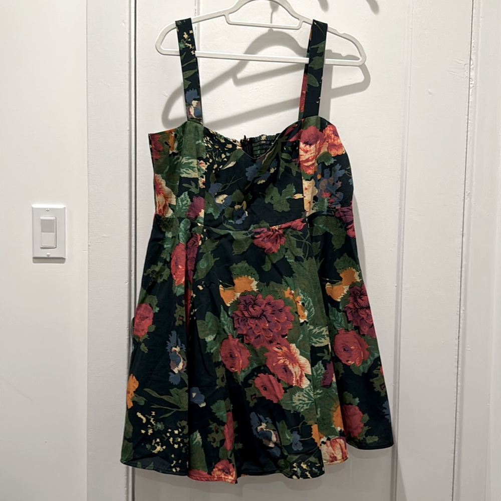 Sezane Black Floral Mini Dress with Green, Red & Yellow Bouquet